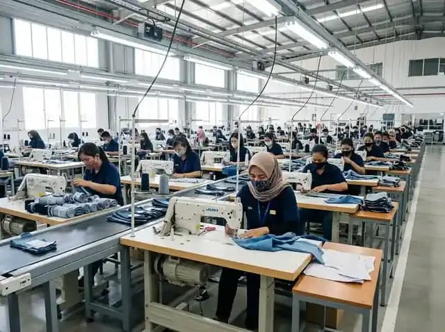 Industrial Juki sewing machines with operators